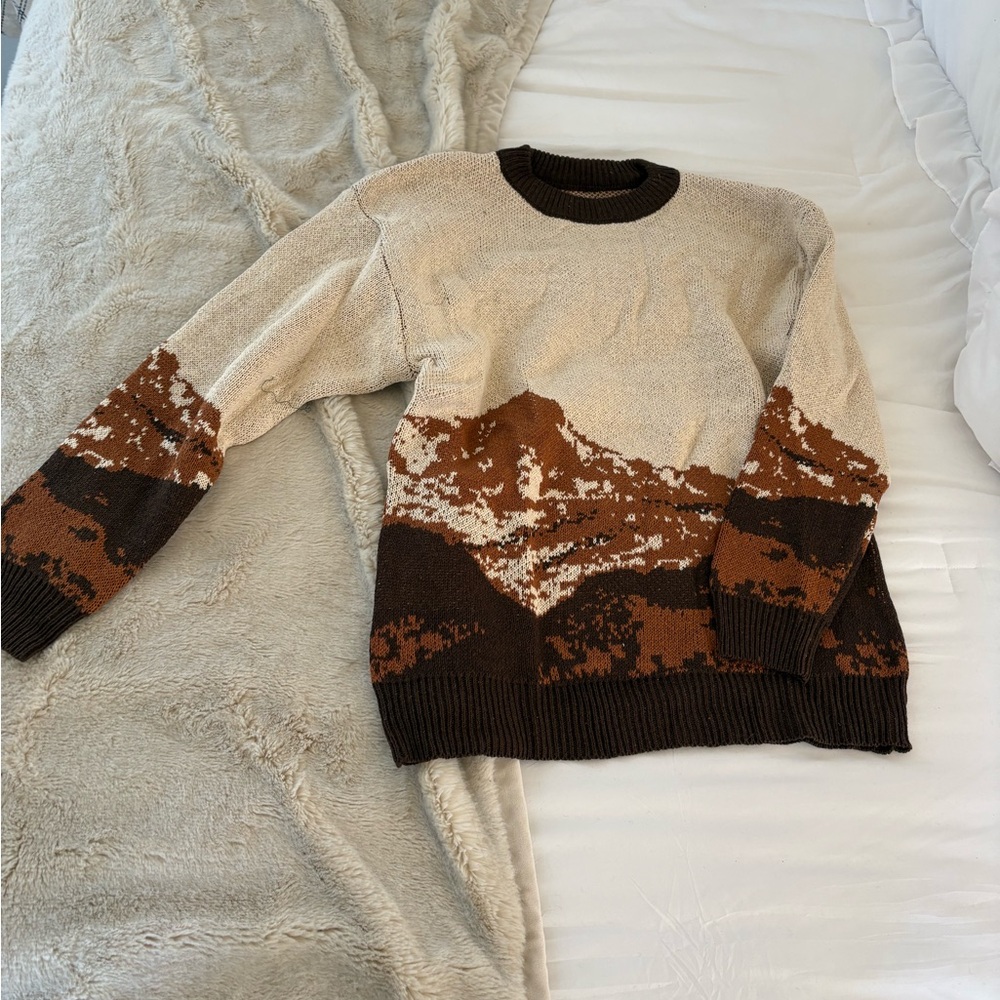 Unisex Mountain Pattern Sweater - Brown and Cream